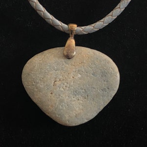 Gray & Tan Rock with Gray Leather Cord Necklace