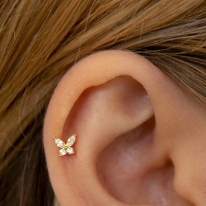 14K Solid Gold Stud - Butterfly Stud Earring - Minimalist stud earrings - 14K Solid Gold Earring