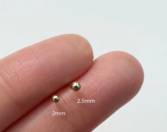 Perno de oro macizo de 14K - Pendiente de perno de bola de 2 mm, 2,5 mm - Pendientes de perno minimalistas - Pendiente de oro macizo de 14K