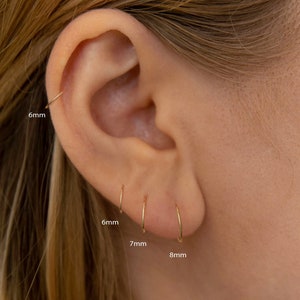 14K Solid Nose Ring(6,7,8mm) - 22g No Hinge Hoop - Minimalist Hoop earrings - Cartilage Hoop - Tragus Earring
