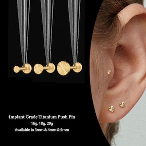 20G/18G/16G Whorl Disc Push Pin Labret • Threadless Flat Back Earring • Helix Stud • Cz Stud • Nose Stud • Tragus Stud • Cartilage Stud