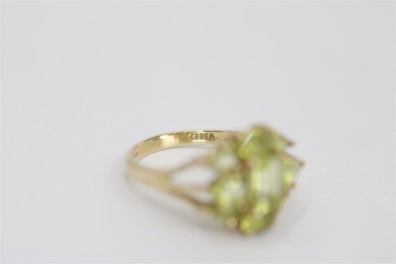 14K Vintage Yellow Gold Size 6.75 Peridot Cluster… - image 3