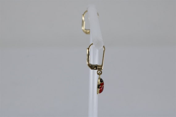 14K Italy Yellow Gold Vintage Ladybug Dangle Earr… - image 2