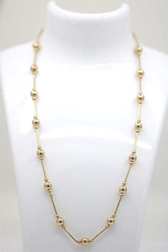 Vintage 10k Yellow Gold Bar and Bead Necklace 16"