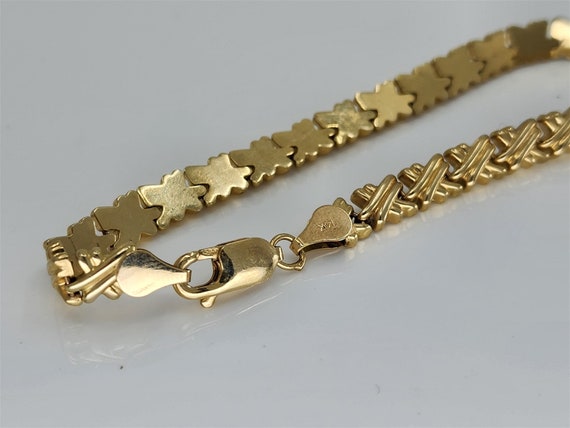 14K Yellow Gold X Ridged High Polish Bracelet 8" - image 3