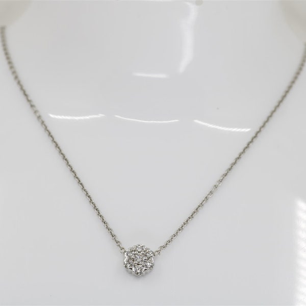 18K Vintage White Gold 16" Italian Diamond Flower Necklace 0.56 cttw