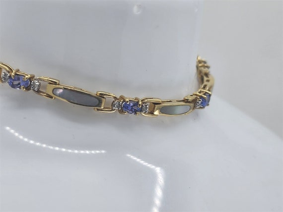 Vintage 14K Tanzanite, Diamond and MOP Bracelet 7" - image 2