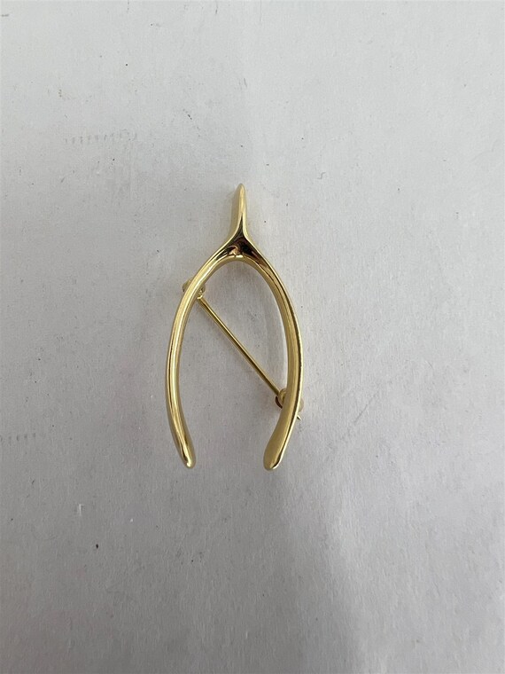 Vintage 14K Yellow Gold 1.25 Inch Wishbone Brooch