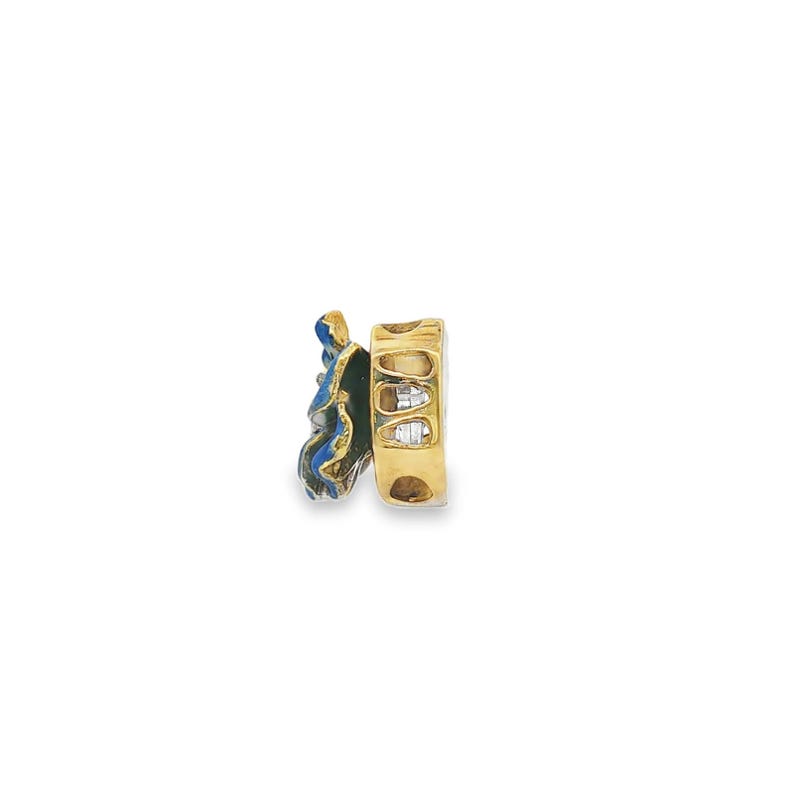 Vintage 13KY+14KY Blue & White Enamel Double Flower Slide Pendant w/ Diamond 0.02 cttw - 0.50" 画像 3