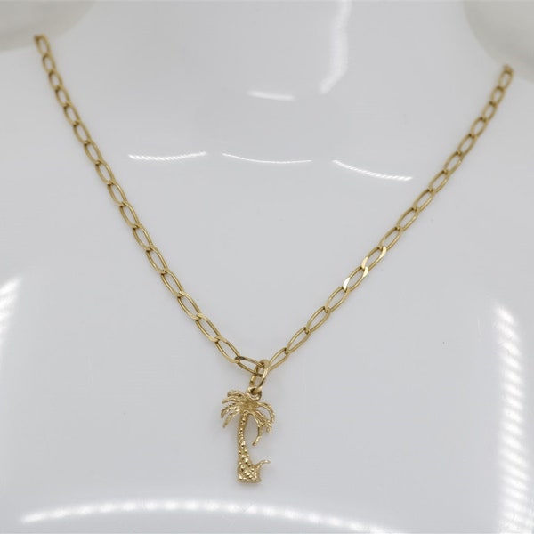 14K Vintage Yellow Gold 18" Italian Palm Tree Necklace