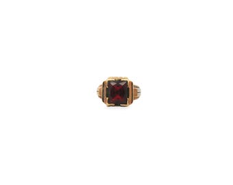 Vintage 9KY - 10KY Solitaire Radiant Cut Synthetic Red Ruby Ring - Size 9.25