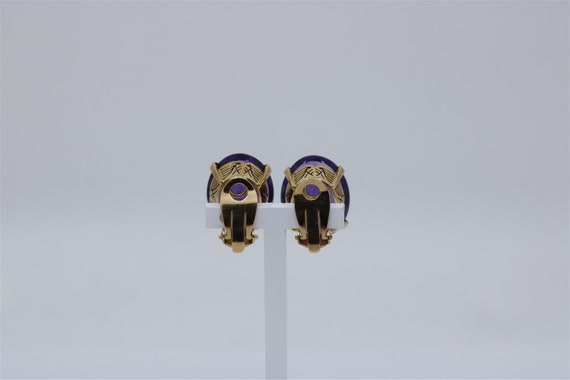 Vintage 18k Yellow Gold Amethyst Clip-On Earrings… - image 3