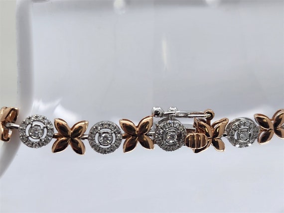 Vintage 10K Rose and White Gold Diamond Bracelet … - image 3