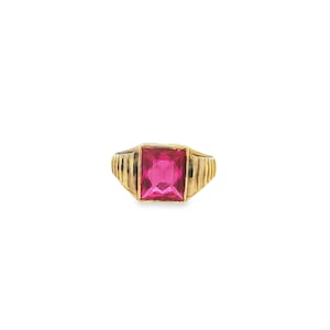 Vintage 9KY - 10KY Radiant-Cut Synthetic Ruby Signet Ring - Size 11.5