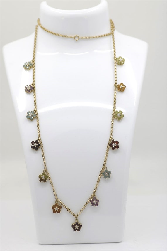 Vintage 14k Yellow Gold Flower Gemstone Necklace 2