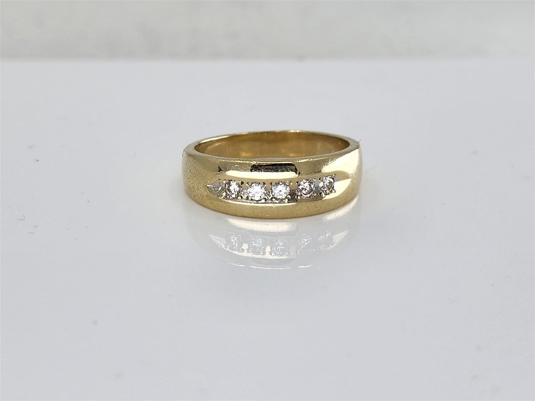 Vintage 14K Yellow Gold Men's Diamond Wedding Band .30 - Etsy