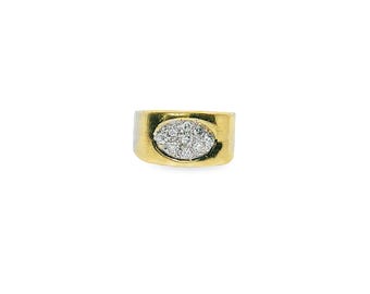 Vintage 13KY & 14KY Rectangle Signet Ring w/ Diamonds 0.18 cttw - Size 5