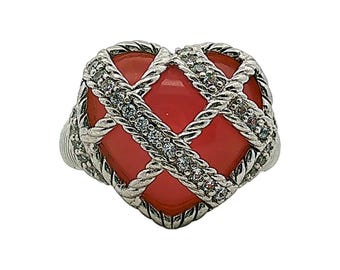 Vintage Judith Ripka Heart Cocktail Ring With Pink Quartz in 925 Silver Sz 9