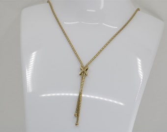 14K Vintage Yellow Gold 16.5" Omega Square X Pattern Tassel Necklace