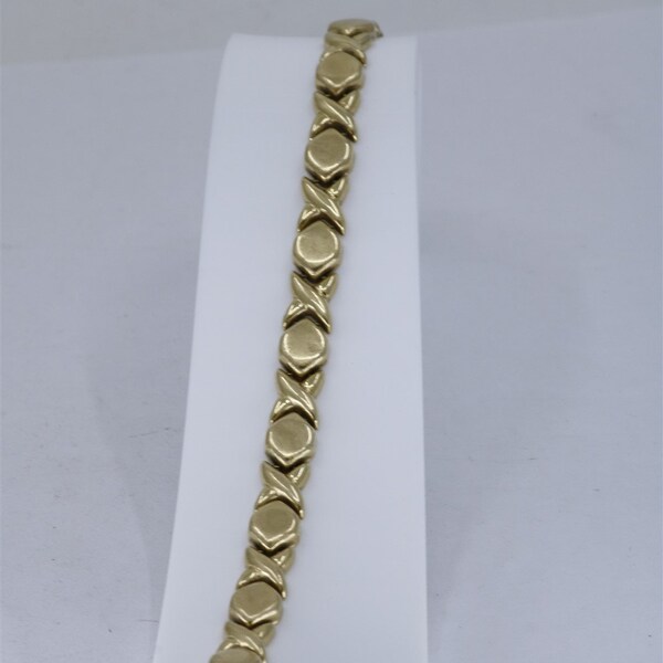 14K Yellow Gold Vintage 7.5 Inch Hugs & Kisses Link Bracelet