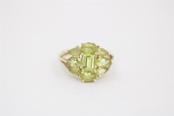 14K Vintage Yellow Gold Size 6.75 Peridot Cluster… - image 5