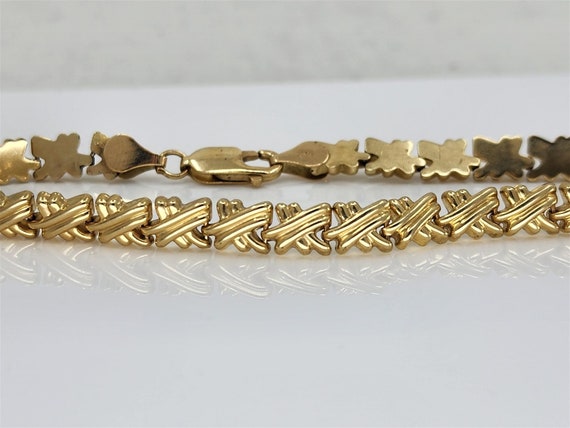 14K Yellow Gold X Ridged High Polish Bracelet 8" - image 1