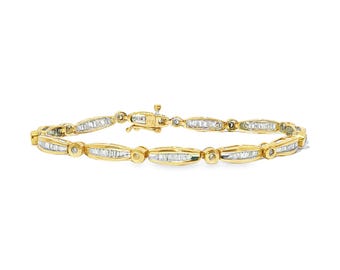 Vintage 13.8K-14KTT Diamond Baguette and Round Diamond Bracelet 1.21 cttw 7"