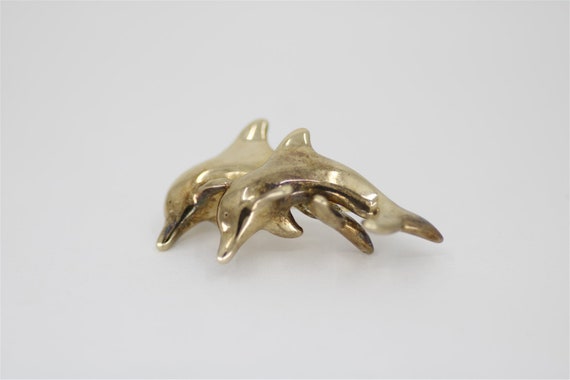 Vintage 14k Yellow Gold Dolphin Brooch 1.75" - image 1