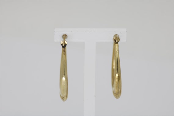 Vintage 14k Yellow Gold Oval Hoop Earrings 1.125" - image 3