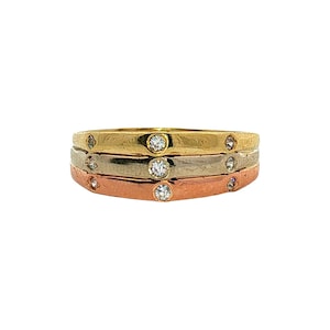 Vintage 14K 2T Art Deco Style Rectangle Ring w/ 3 Pink Bezel-Set Rubies - Size 6.5