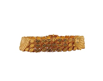 Vintage 21KY Multi-Row Textured Link Bracelet with Engraved Hearts 7.75"