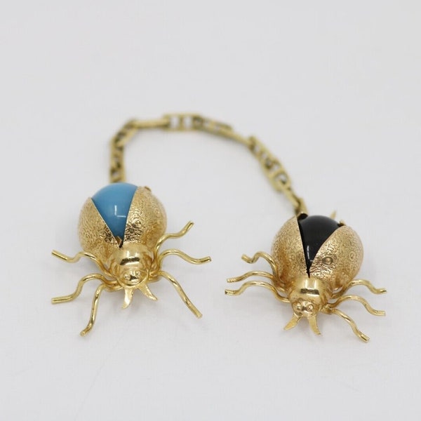 Vintage 18K Yellow Gold Double Beetle Sweater Clasps - 4"