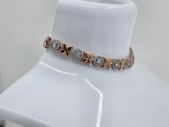 Vintage 10K Rose and White Gold Diamond Bracelet … - image 2