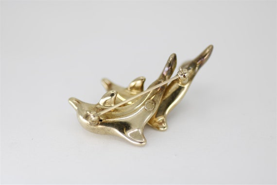 Vintage 14k Yellow Gold Dolphin Brooch 1.75" - image 2