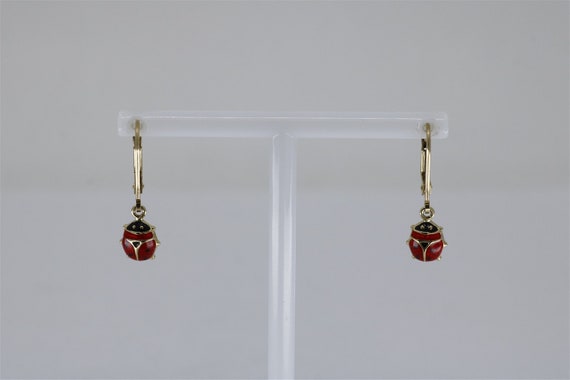 14K Italy Yellow Gold Vintage Ladybug Dangle Earr… - image 1