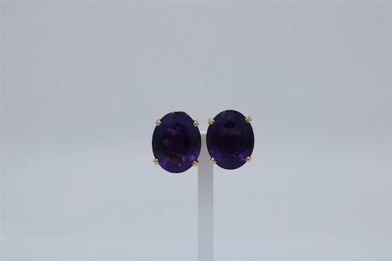 Vintage 18k Yellow Gold Amethyst Clip-On Earrings… - image 1