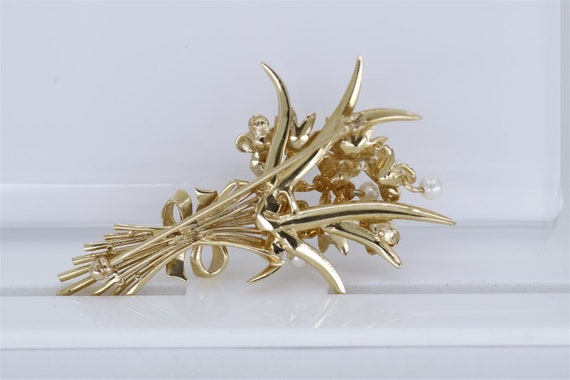 Vintage 14k Yellow Gold Bouquet Brooch 2.25" - image 2