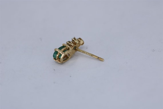 14K Yellow Gold Vintage Emerald & Diamond Stud Ea… - image 4
