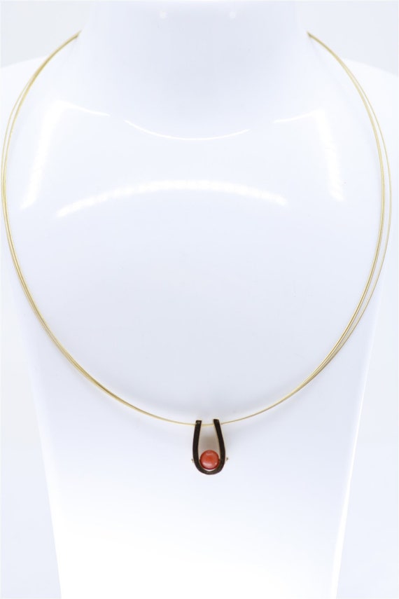 14K Yellow Gold Vintage 15 Inch Coral Pendant & T… - image 1
