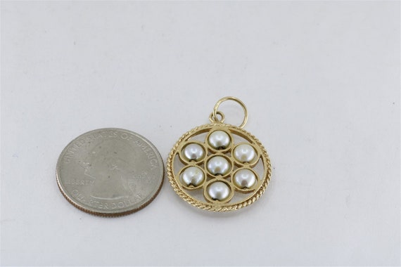 14K Yellow Gold Vintage 1.25 Inch Pearl Circle Pe… - image 3