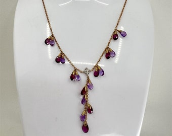 10K Vintage Two-Tone Gold 16.5" Italian Amethyst & Diamond Y-Shape Necklace 0.06 cttw