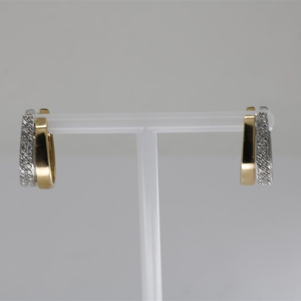 14K Two Toned Gold Vintage .75 Inch Diamond Hoop Earrings 0.60 ct