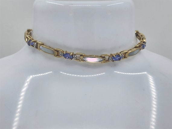 Vintage 14K Tanzanite, Diamond and MOP Bracelet 7" - image 1
