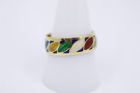 18K Vintage Yellow Gold Size 10 Enamel Multi-Colo… - image 1