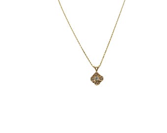Vintage Diamond Floral Pendant Necklace in 14k Yellow Gold 20" .46cttw