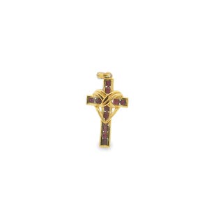 Vintage 10KY Channel-Set Pink Ruby Cross Pendant - 1 3/8" by 5/8"