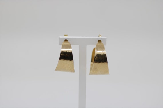 Vintage 14k Yellow Gold C-Hoop Earrings 1" - image 1