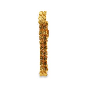 Vintage 21KY Textured Double Row Diamond Cut Bracelet 7 5/8th"
