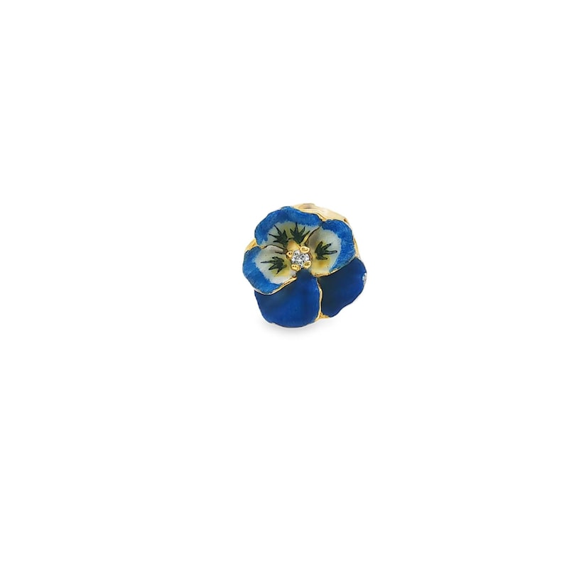 Vintage 13KY+14KY Blue & White Enamel Double Flower Slide Pendant w/ Diamond 0.02 cttw - 0.50" 画像 1