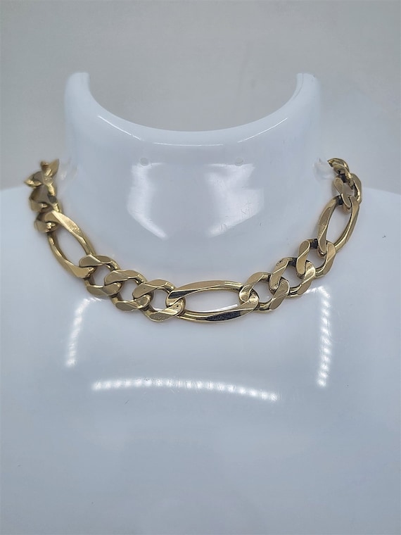 Vintage 14K Yellow Gold Large Figaro Bracelet 9"